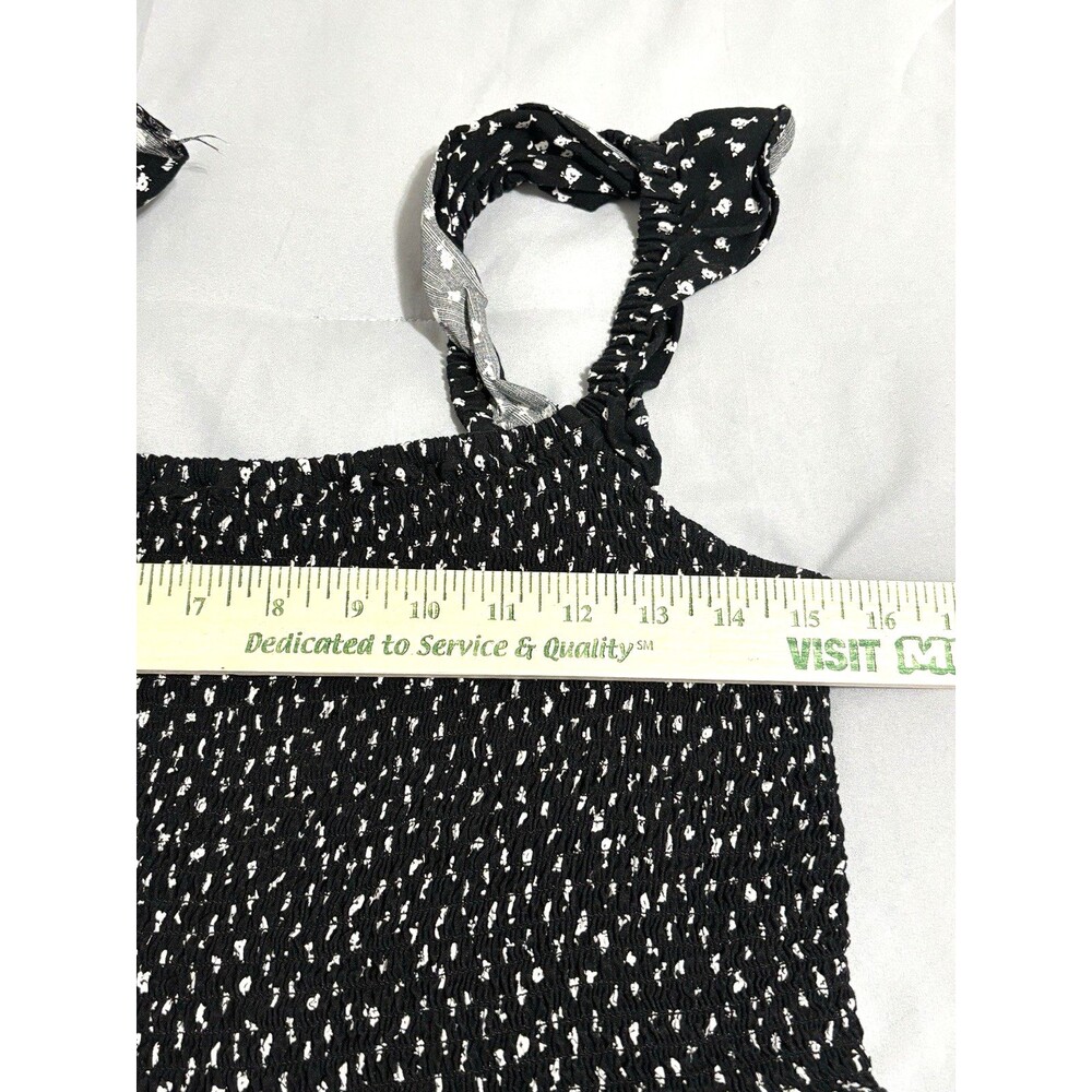 Loft Beach Smocked Ruffle Strap Jumpsuit Sz Large Crop Length Black White - Picture 7 of 11